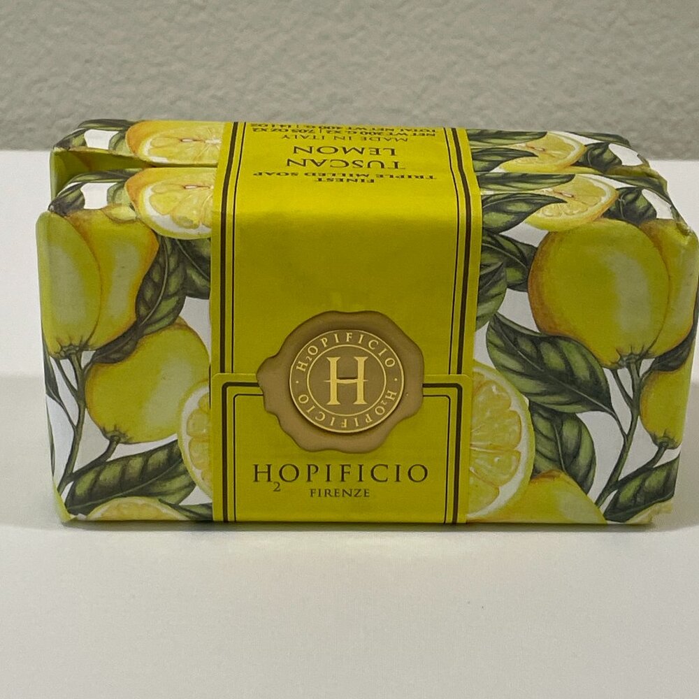 NEW, H(2)OPIFICIO Set of 2 Triple Milled Bar Soap Made in Italy, Tuscan Lemon
